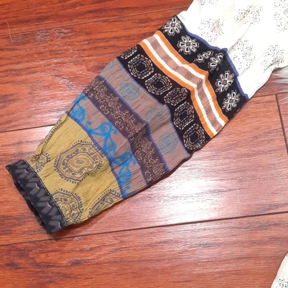 Max Jeans Dress Peasent Boho Crochet front Midi Cream Colored - Picture 4 of 6